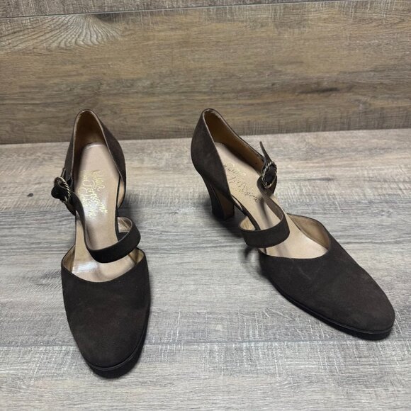 Rosina Ferragamo Schiavone Brown Suede Mary Jane Heels Women's Size 8 - Picture 5 of 6